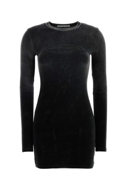 Black stretch terry fabric mini dress