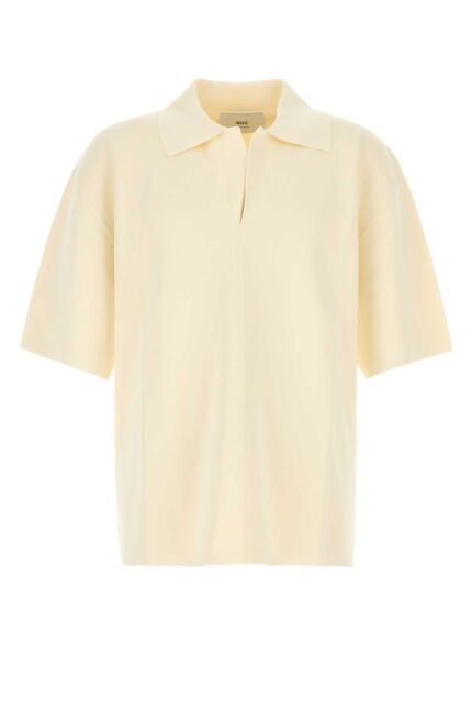 Cream viscose blend oversize polo shirt