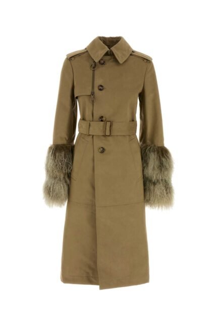 Khaki cotton blend trench coat