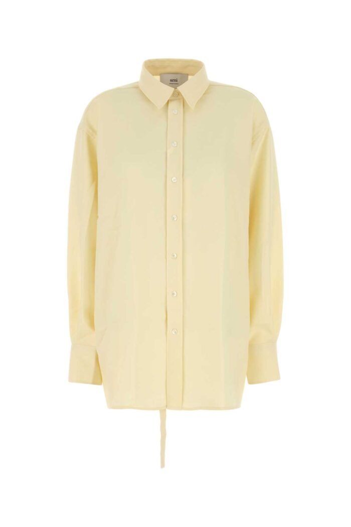 Pastel yellow wool oversize shirt - Image 1