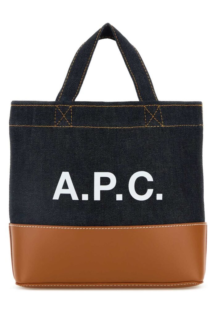 Two-tone denim and leather mini Axel shopping bag - Image 1