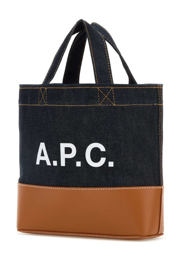 Two-tone denim and leather mini Axel shopping bag - Image 2