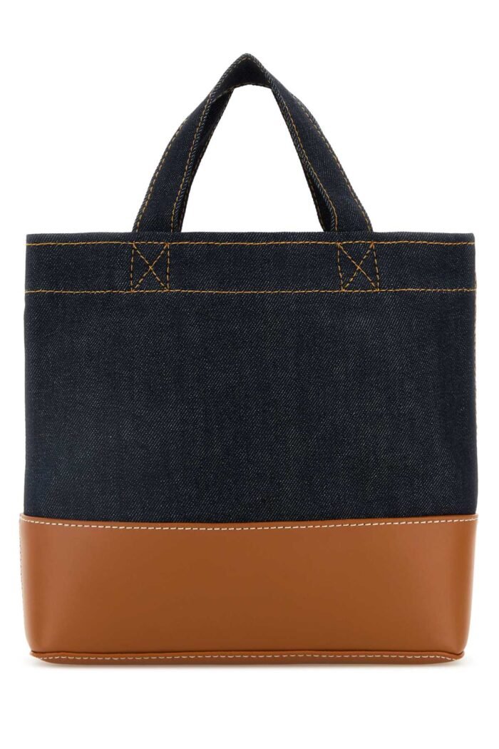 Two-tone denim and leather mini Axel shopping bag - Image 3