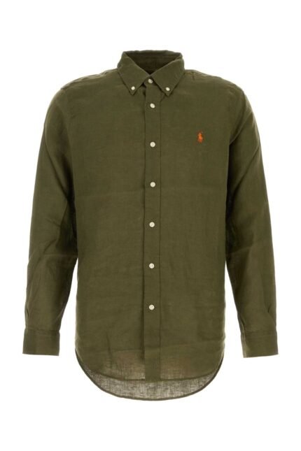 Olive green linen shirt