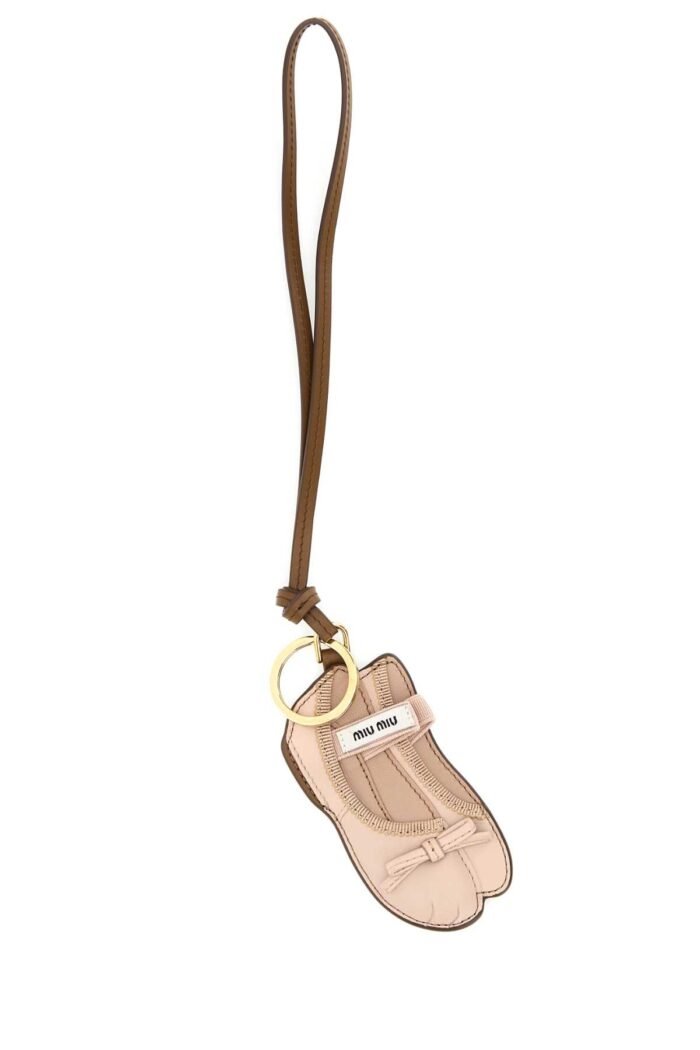 Pastel pink leather keyring - Image 1