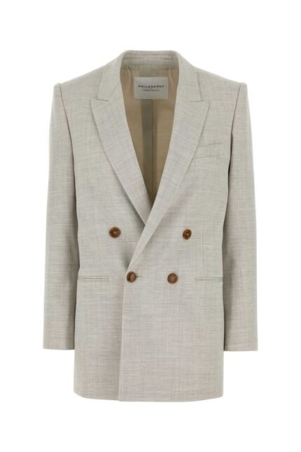 Melange light grey stretch wool blend blazer