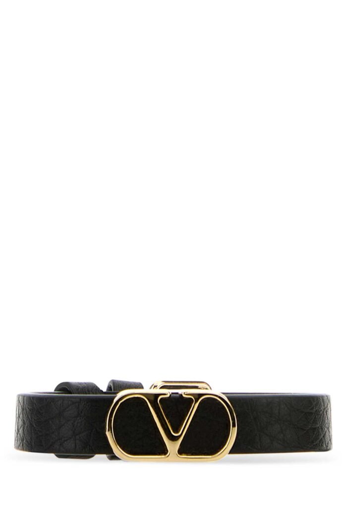 Black leather VLogo bracelet - Image 1