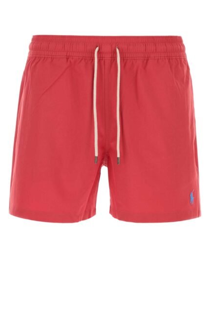 Red stretch polyester swimming shorts