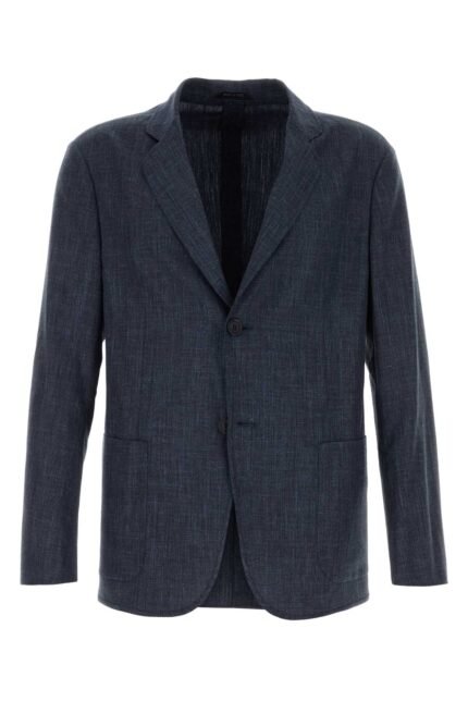Melange dark blue wool blend blazer