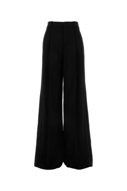 Black wool wide-leg pant