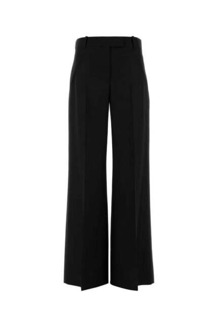 Black wool blend wide-leg pant