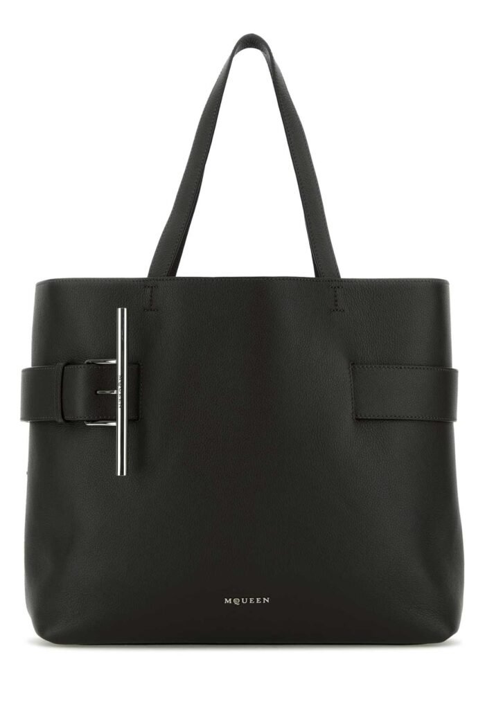 Black leather T-Bar shopping bag - Image 1
