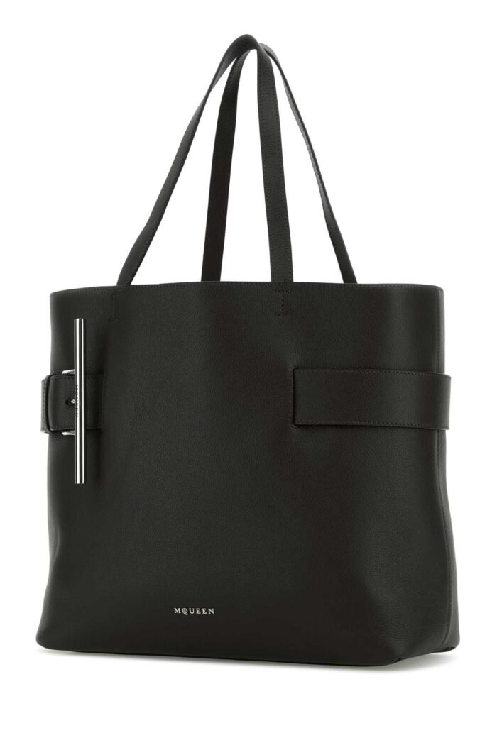 Black leather T-Bar shopping bag - Image 2