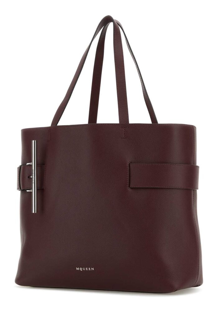 Tyrian purple leather T-Bar shopping bag - Image 2