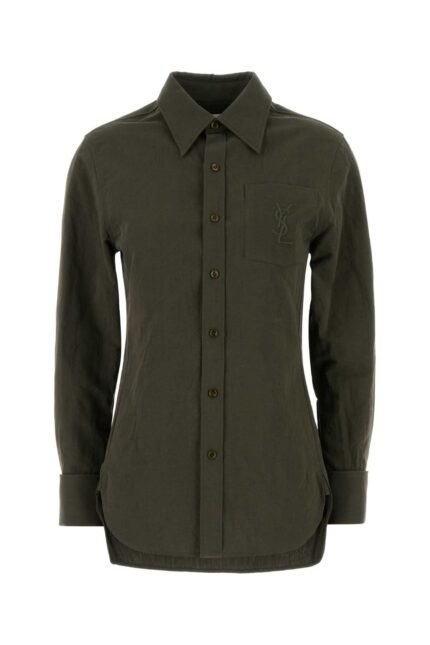 Bottle green cotton and linen shirt
