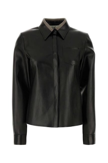 Black nappa leather shirt