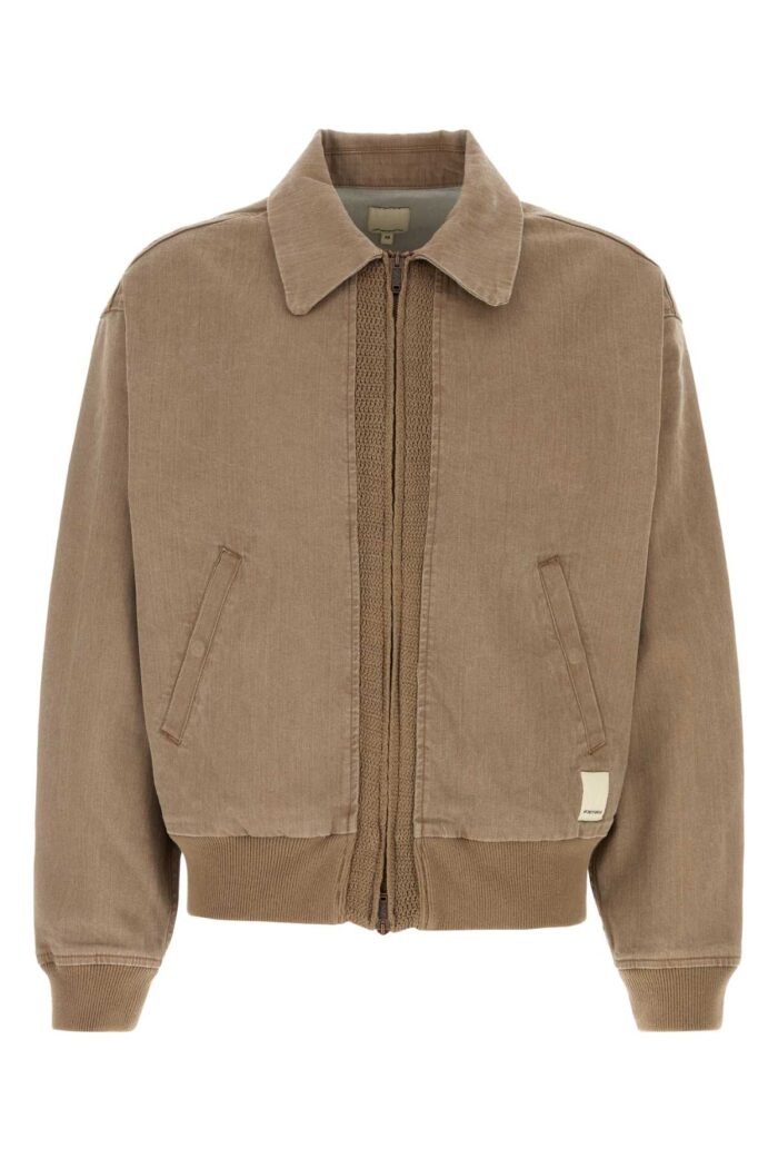 Brown stretch denim bomber jacket - Image 1