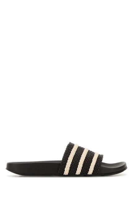 Black leather Wales Bonner X Adidas Adilette slippers