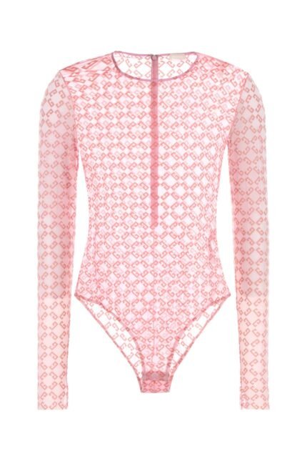 Printed stretch tulle bodysuit