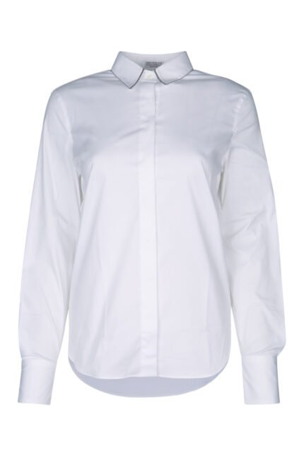 COTTON POPLIN SHIRT W MONILI TRIM AT COLLAR