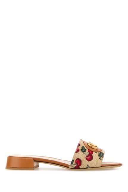 Embroidered raffia VLogo Signature slippers