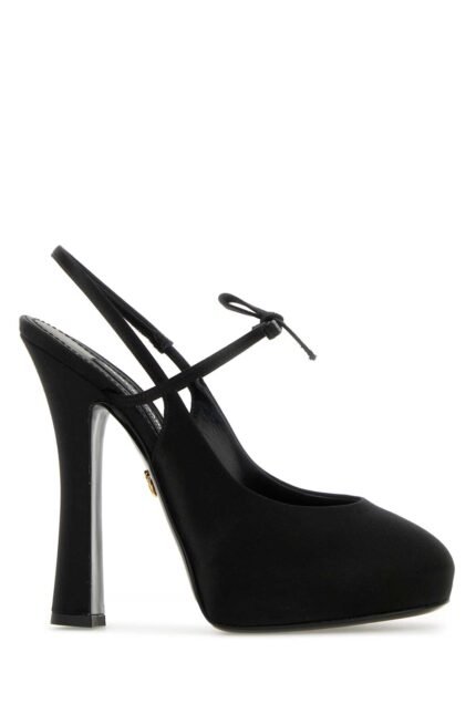 Black satin pumps
