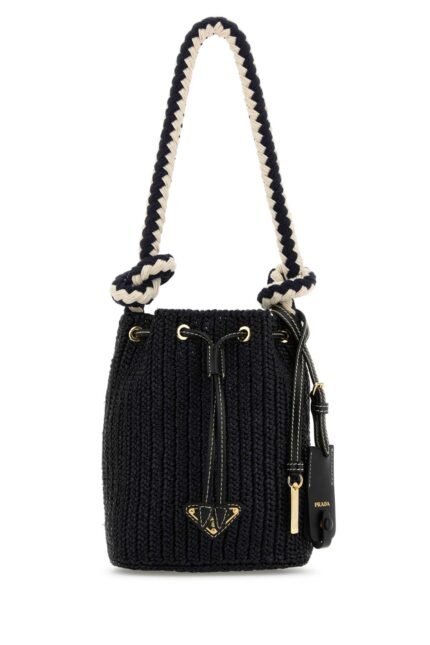 Black crochet mini bucket bag