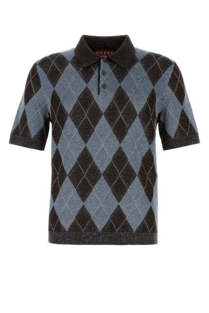 Embroidered wool blend polo shirt