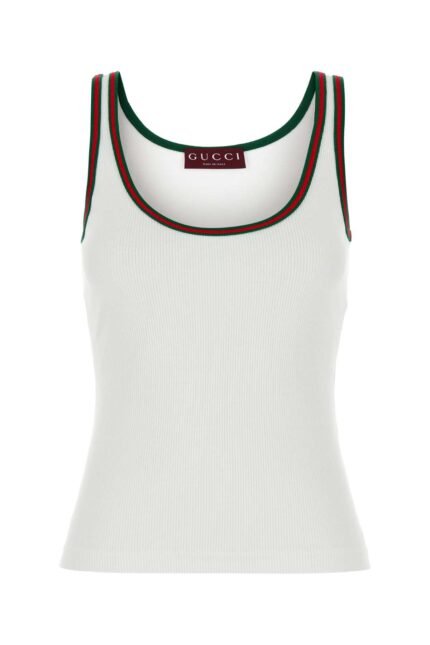 White stretch cotton tank top