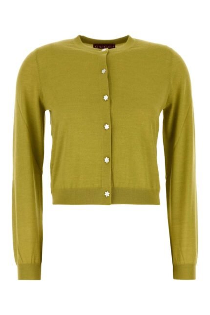 Pistachio green stretch cashmere blend cardigan