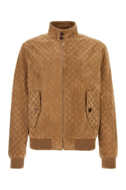 Camel suede bomber jacket