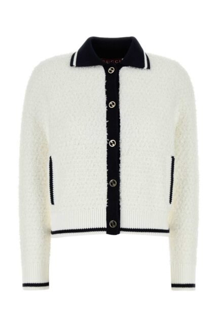 White stretch cotton blend cardigan