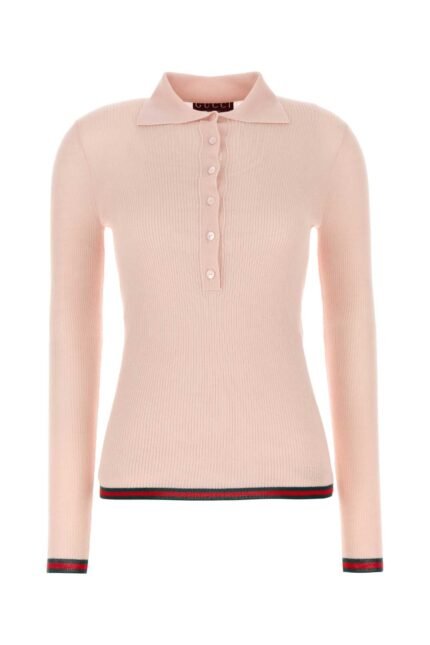Light pink cashmere blend polo shirt