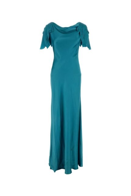 Turquoise satin long dress