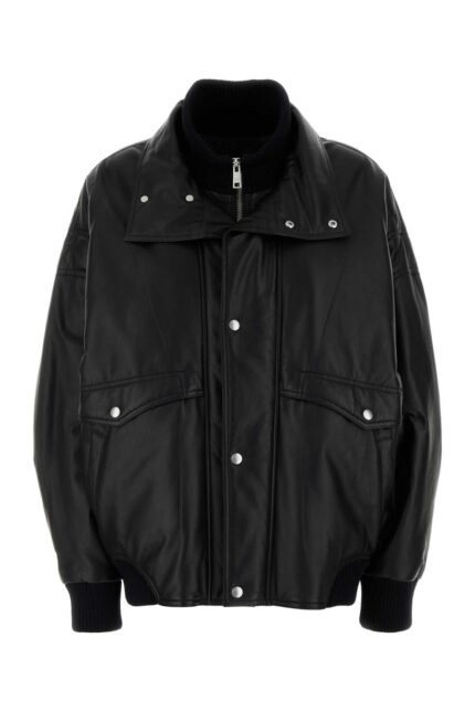 Black nappa leather bomber jacket