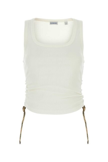 White stretch cotton tank top