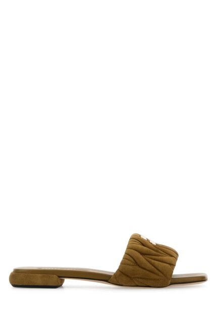 Olive green suede slippers