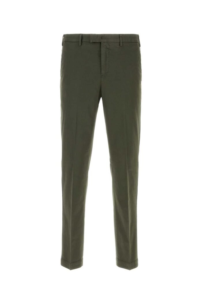 Olive green stretch cotton blend pant - Image 1