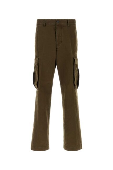 Olive green stretch cotton Loose cargo pant
