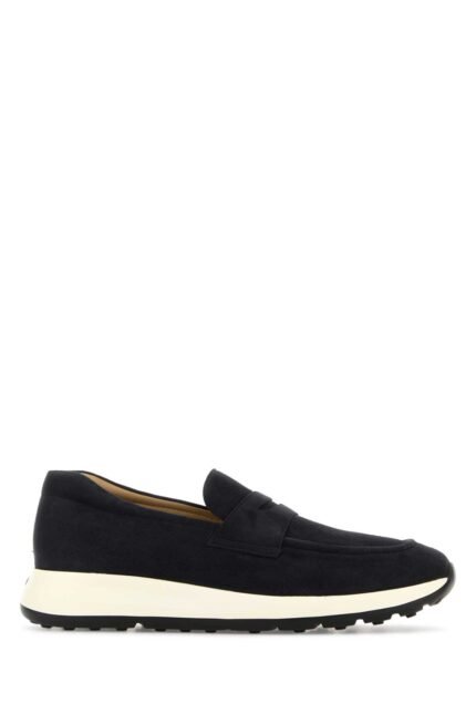 Dark blue suede loafers