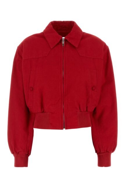 Red denim bomber jacket