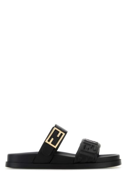Black nappa leather Fendi Feel slippers