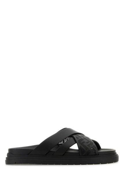 Black leather slippers
