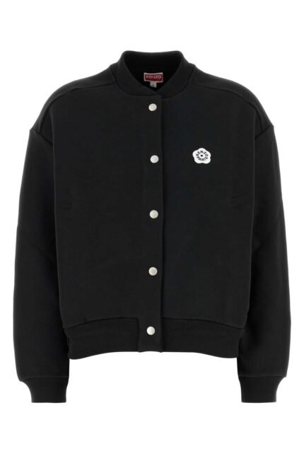 Black stretch cotton bomber jacket