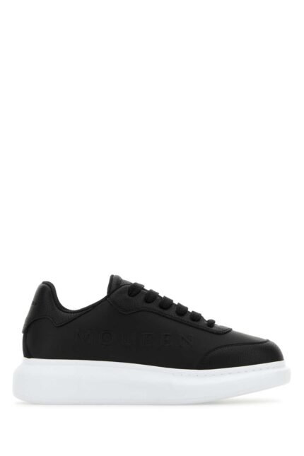 Black leather sneakers with black leather heel