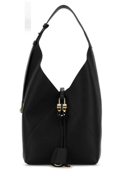 Black leather shopping bag