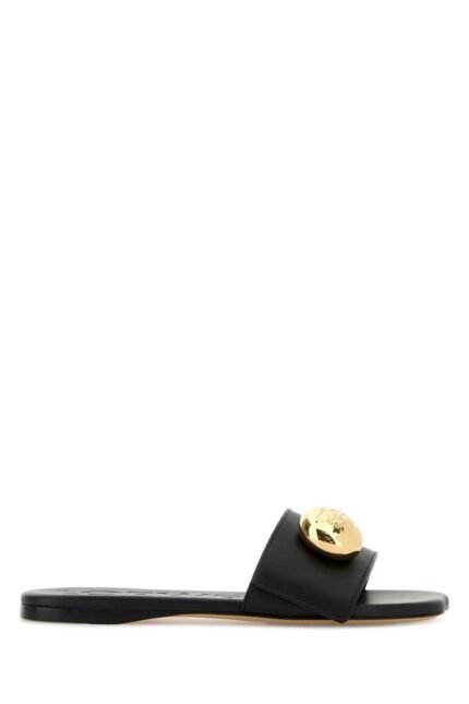 Black leather Pebble slippers