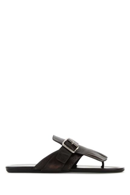 Dark brown leather Shuffle thong slippers