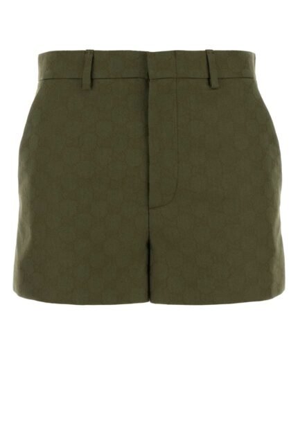 Olive green polyester blend shorts