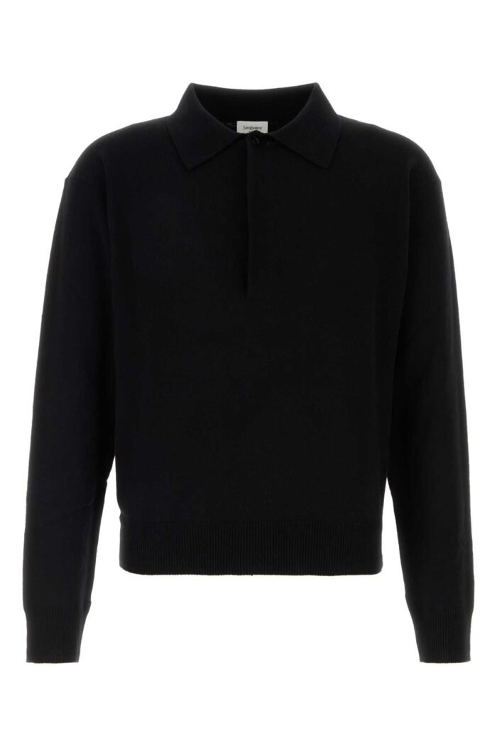 Black wool polo shirt - Image 1